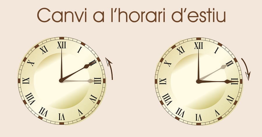 La nit del diumenge, 26 de mar�, s&rsquo;adopta l&rsquo;horari d&rsquo;estiu i s&rsquo;avan�a una hora el rellotge