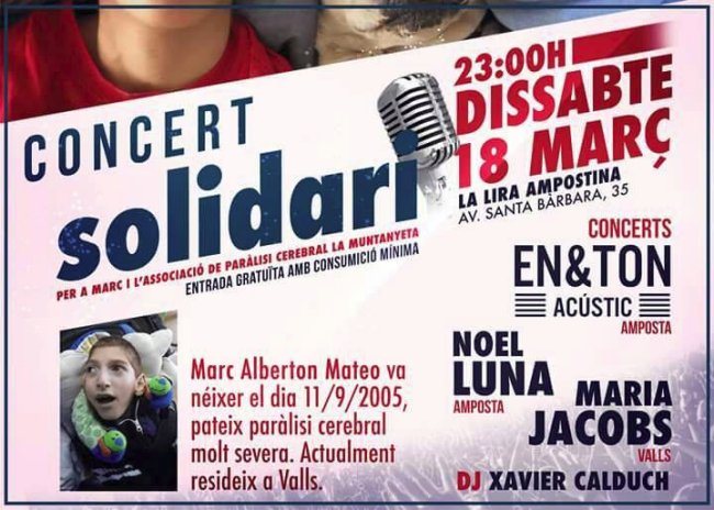 Concert solidari a benifici de Marc Alberton i lAssociaci de Parlisi Cerebral la Muntanyeta