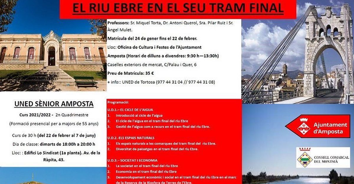 L�Aula Amposta de la UNED oferir� un curs sobre el tram final de l�Ebre