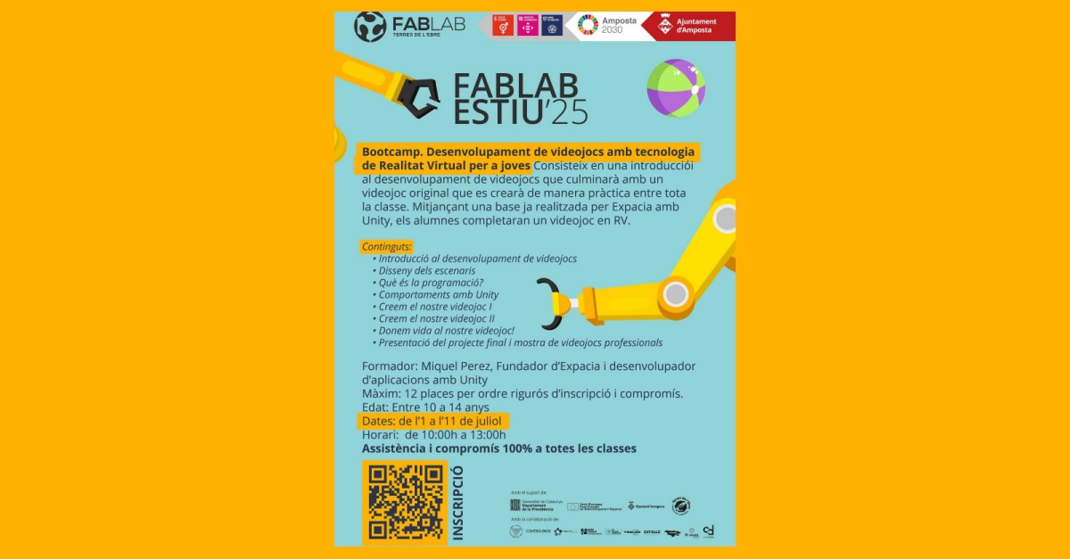 FabLab Estiu25: Bootcamp. Desenvolupament de vdeojocs amb tecnologia de Realitat Virtual per a joves