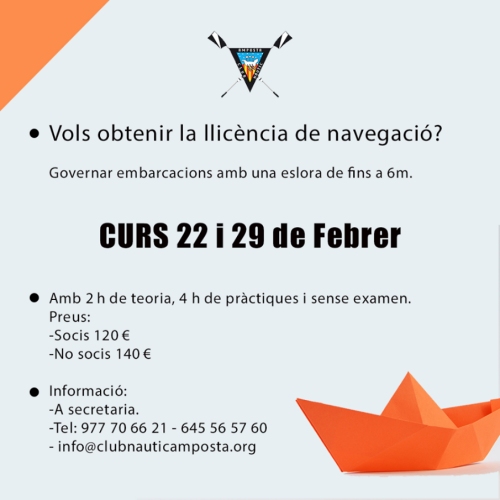 Curs llicncia de navegaci embarcacions amb una eslora de fins a 6m.