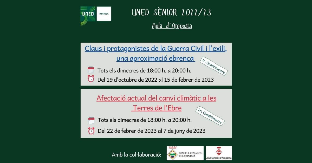 La Guerra Civil i el canvi clim�tic, les noves formacions de l�Aula Amposta de la UNED S�nior