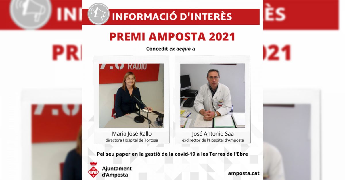 Els doctors Maria Jos� Rallo i Jos� Antonio Saa, Premi Amposta 2020 