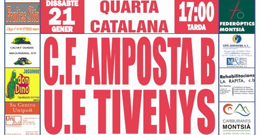 Futbol: CF AMPOSTA B - UE TIVENYS - Quarta Catalana