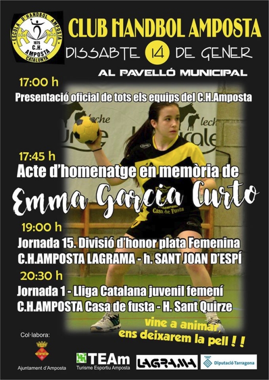 Presentaci oficial dels equips del Club Handbol Amposta i homenatge en memria dEmma Garcia Curto