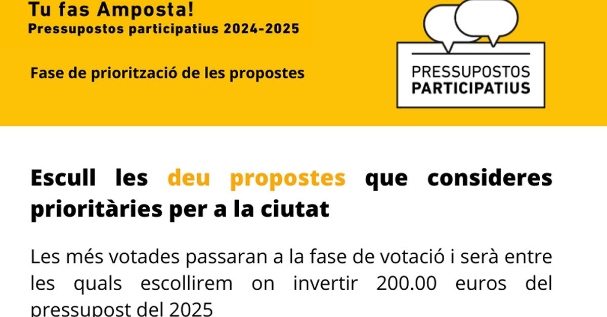 Vint-i-dos propostes del #TuFasAmposta passen a la fase de prioritzaci�, que s�allargar� fins a finals d�agost